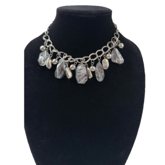 Edgy Gray Tone Metallic Acrylic Choker Necklace - Picture 7 of 7